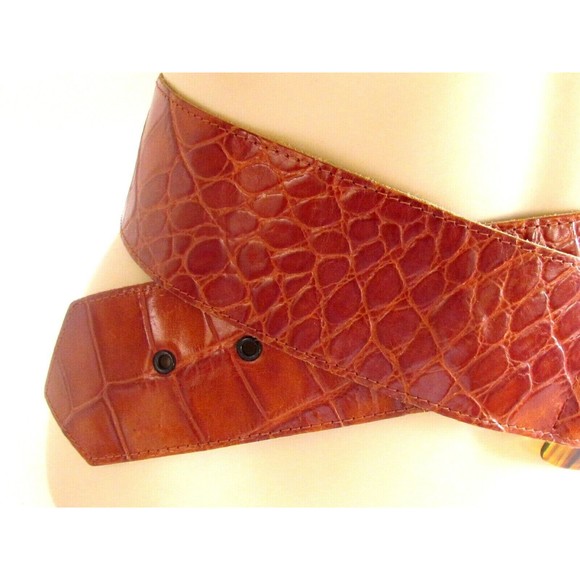 VINTAGE DESIGNER BYRON LARS NY MOC-CROC FAUX TORTOISE BUCKLE BELT SIZE LARGE main image 8